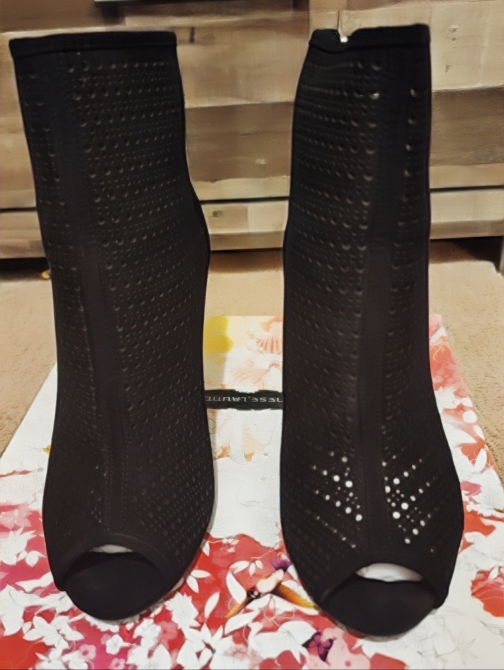 Chinese Laundry Black Perforated Peep-Toe Stretch Booties